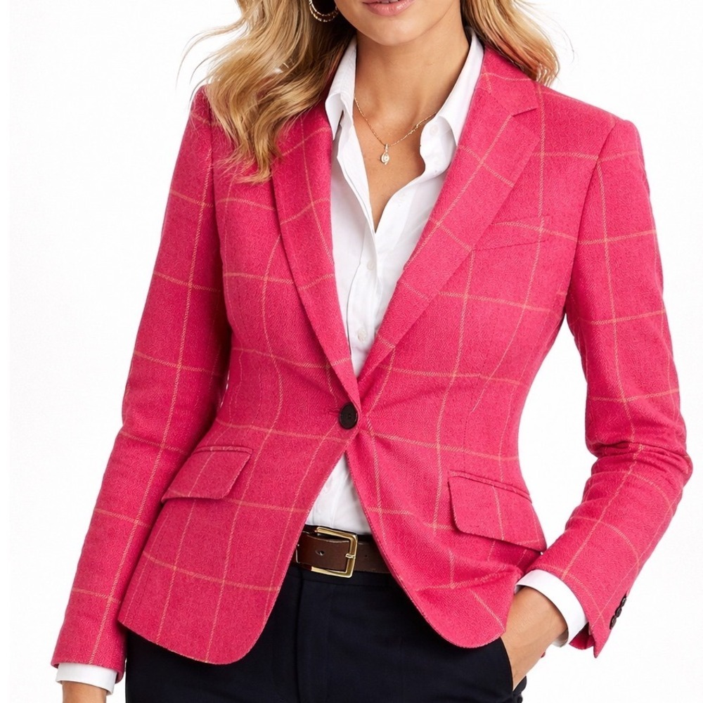 Talbots Pink Windowpane Plaid Wool Blend Blazer Preppy Chic Jacket Size‎ 2